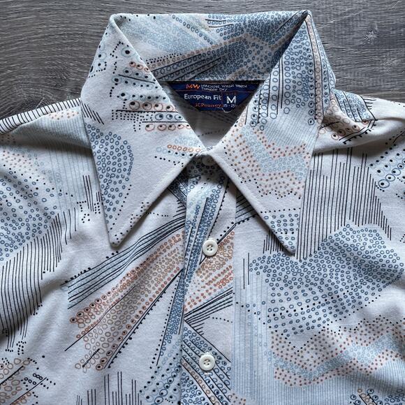 Vintage 1970's JC Penney Button Up Shirt Euro Psychedelic Mens Top Size S/M - Picture 4 of 8